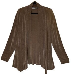 Chico’s Travelers Cardigan Sweater Brown Slinky Knit Size 12(2) Packable, Travel